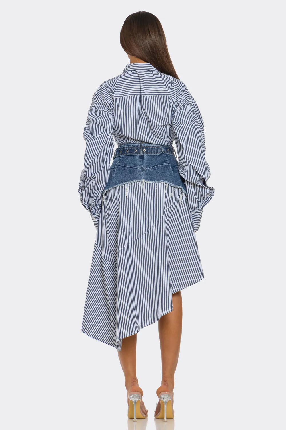 Berry-Denim Stripped Shirt/Dress with Demin Corset
