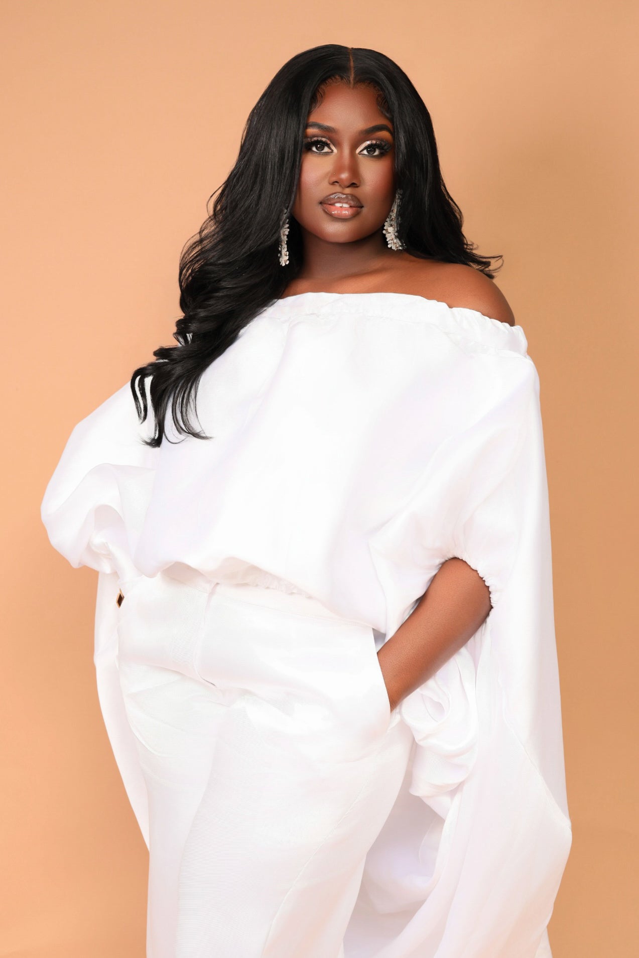 White Cape High Low Top and Wide Leg Pants Set | Purity