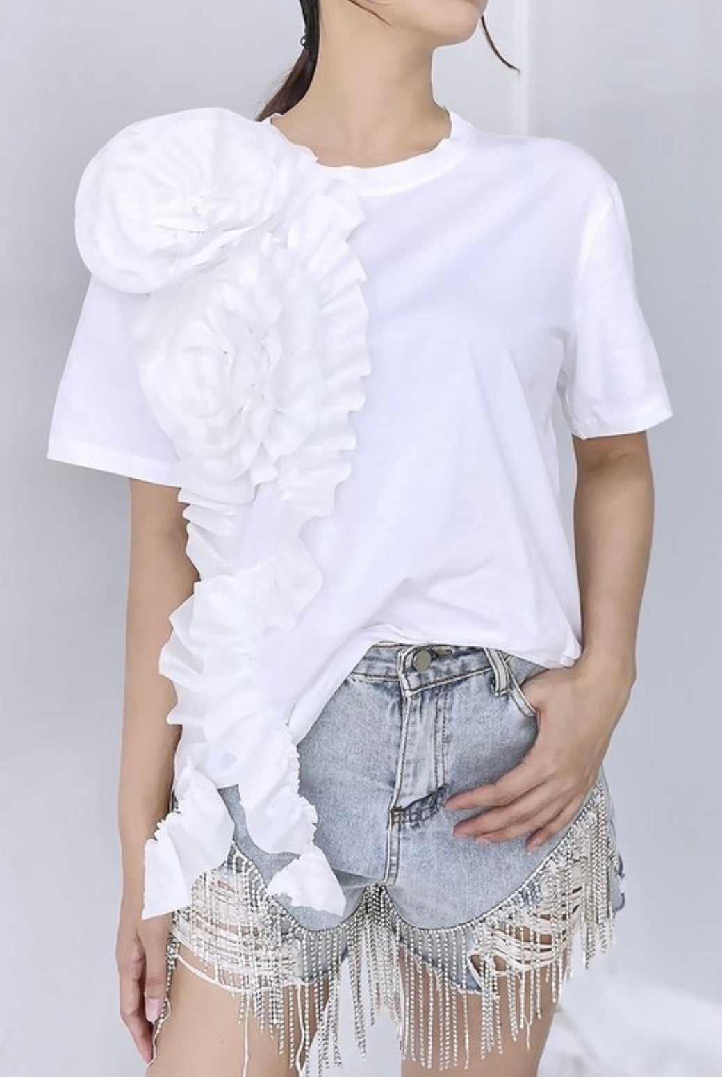 Floral Appliqué Cotton Top | Blanc Bloom Tee