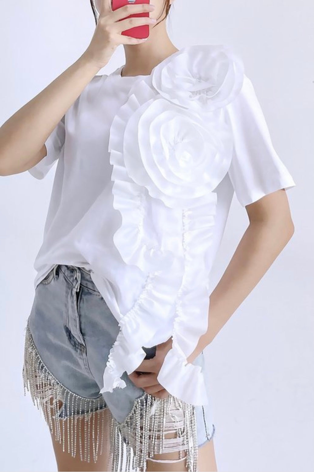 Floral Appliqué Cotton Top | Blanc Bloom Tee