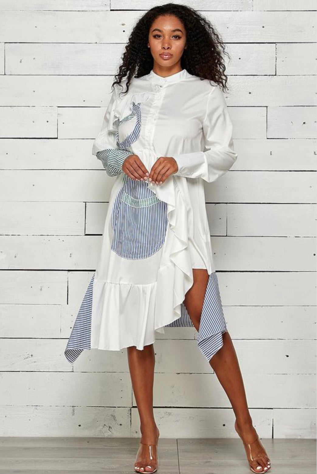 Asymmetric Ruffle Midi Dress | Sky