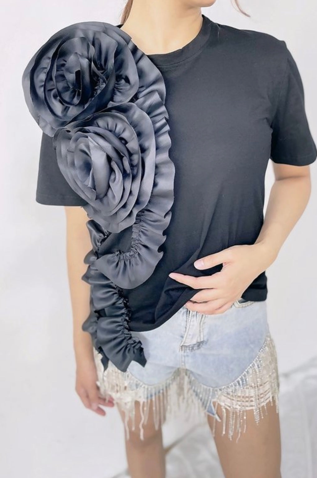 Floral Appliqué Cotton Top | Blanc Bloom Tee