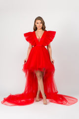 Pompous (Red High Low Tulle Dress)