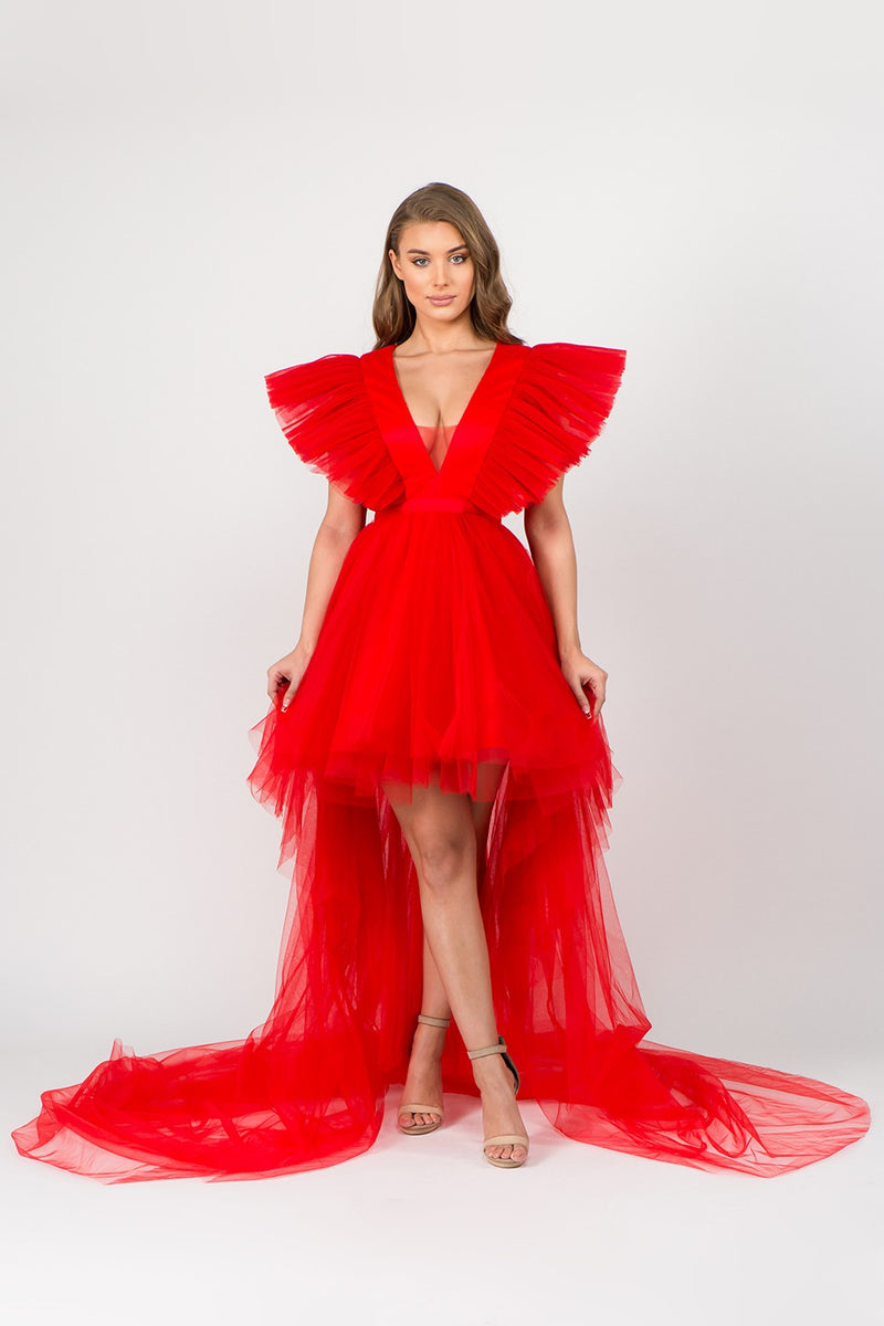 Pompous (Red High Low Tulle Dress)