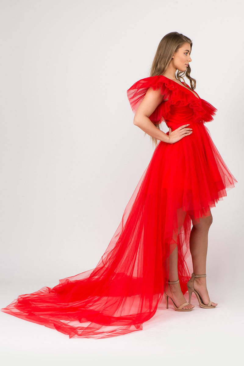 Pompous (Red High Low Tulle Dress)