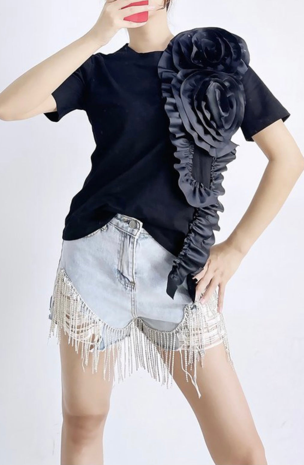 Floral Appliqué Cotton Top | Blanc Bloom Tee