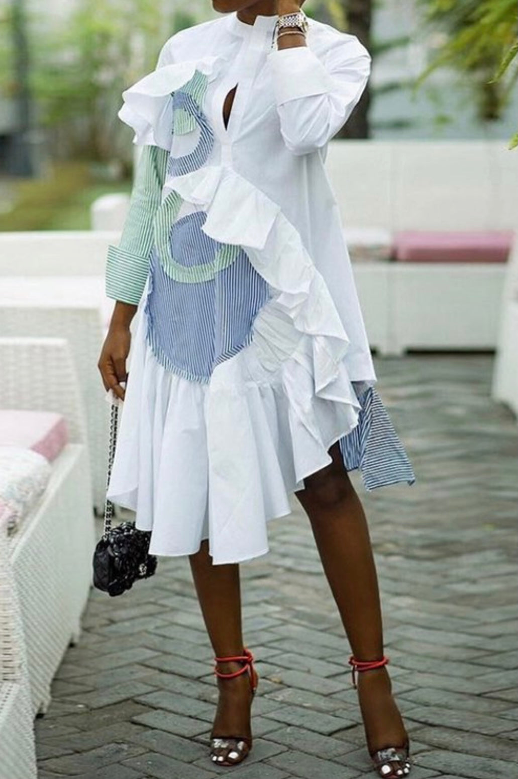 Asymmetric Ruffle Midi Dress | Sky