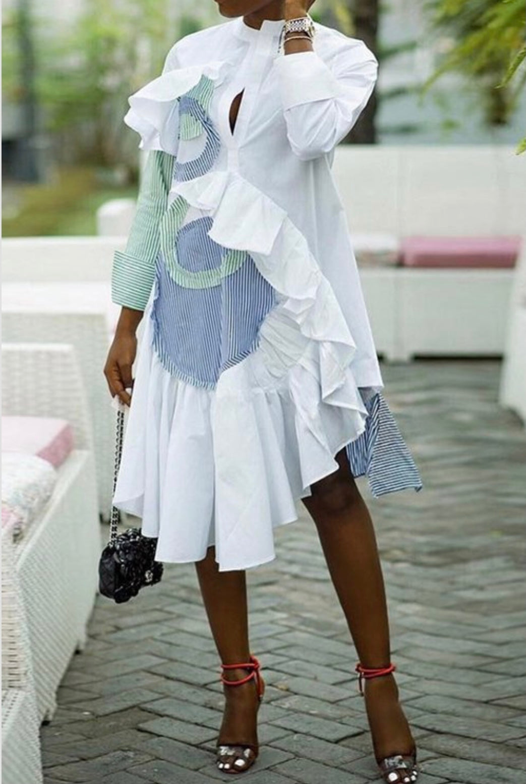 Asymmetric Ruffle Midi Dress | Sky